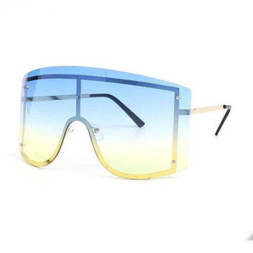 Oversized Blue Yellow Gradient Sunglasses Fashion Rimless Metal - *Only Ships Within USA* - Sunglass Innovation®