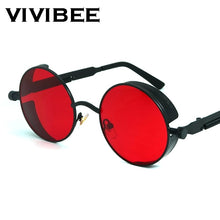 Load image into Gallery viewer, Vintage Gothic Round Steampunk Red Sunglasses. Alloy Metal Frames. - Sunglass Innovation®
