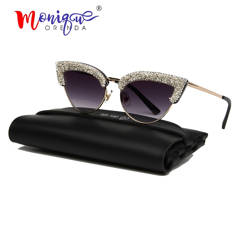 Vintage Half Frame Rhinestone Fashion Cat Eye Sunglasses - Sunglass Innovation®