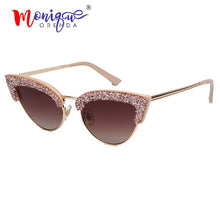 Load image into Gallery viewer, Vintage Half Frame Rhinestone Fashion Cat Eye Sunglasses - Sunglass Innovation®
