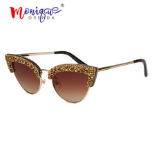 Load image into Gallery viewer, Vintage Half Frame Rhinestone Fashion Cat Eye Sunglasses - Sunglass Innovation®

