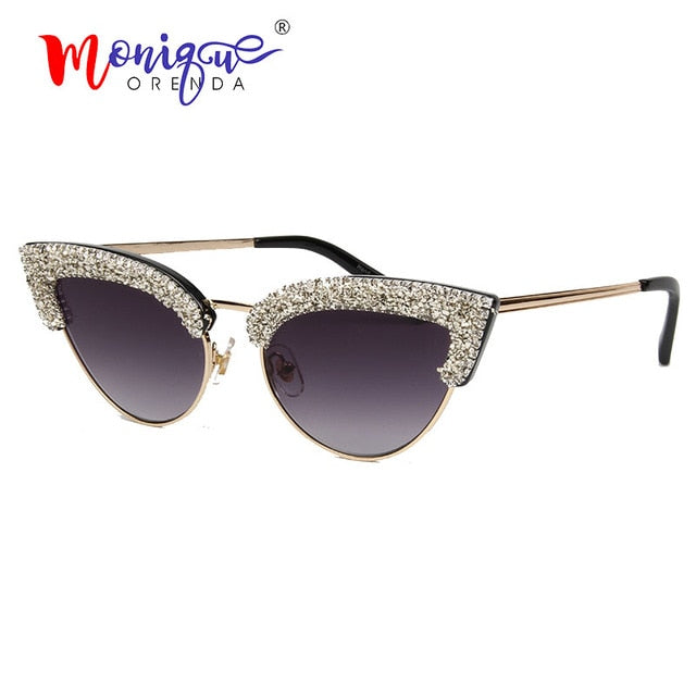 Vintage Half Frame Rhinestone Fashion Cat Eye Sunglasses - Sunglass Innovation®