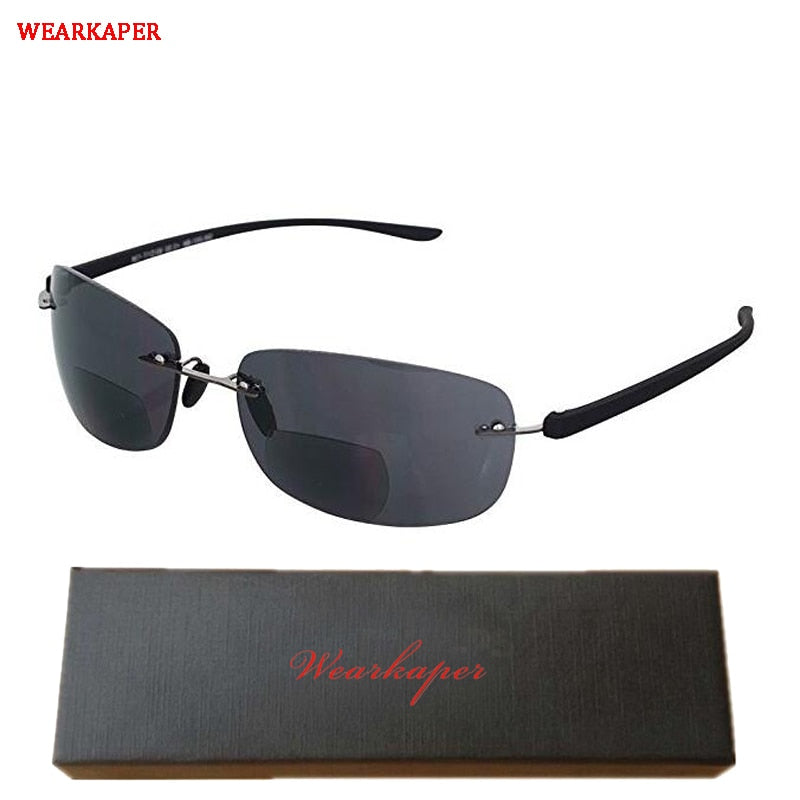 Rimless Bifocal Reading Sunglasses. Lightweight 